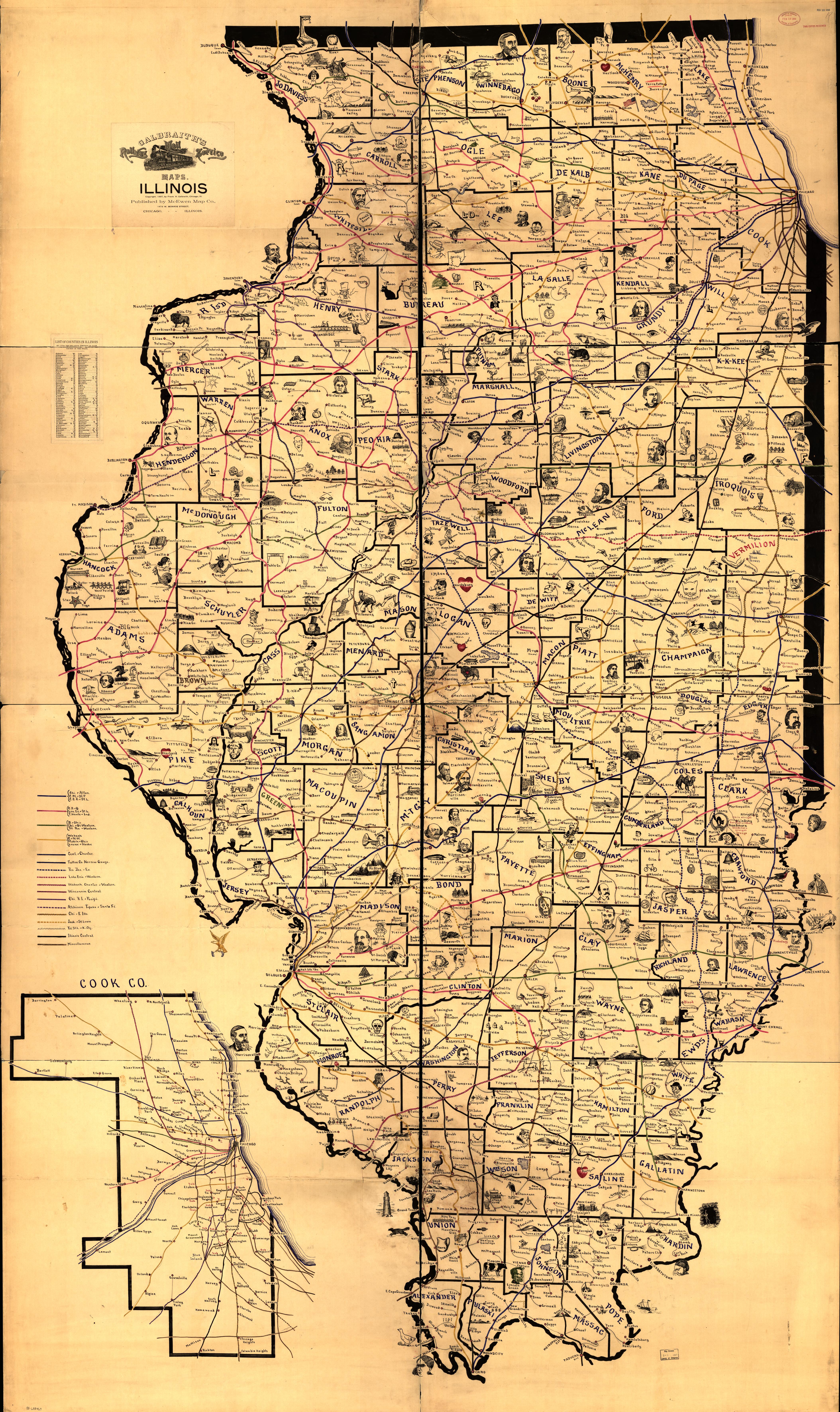 Galbraith's railway mail service maps, Illinois